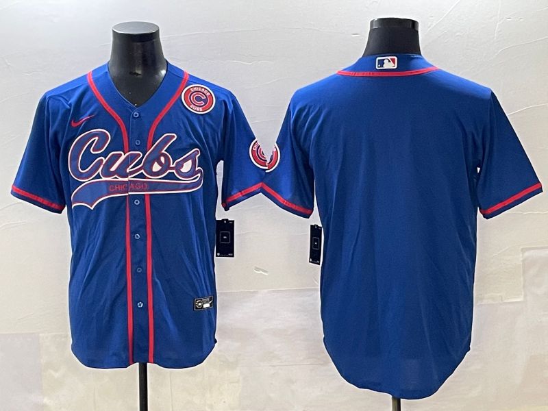Men 2025 Chicago Cubs Blank Blue Joint Name Nike MLB Jersey style 2